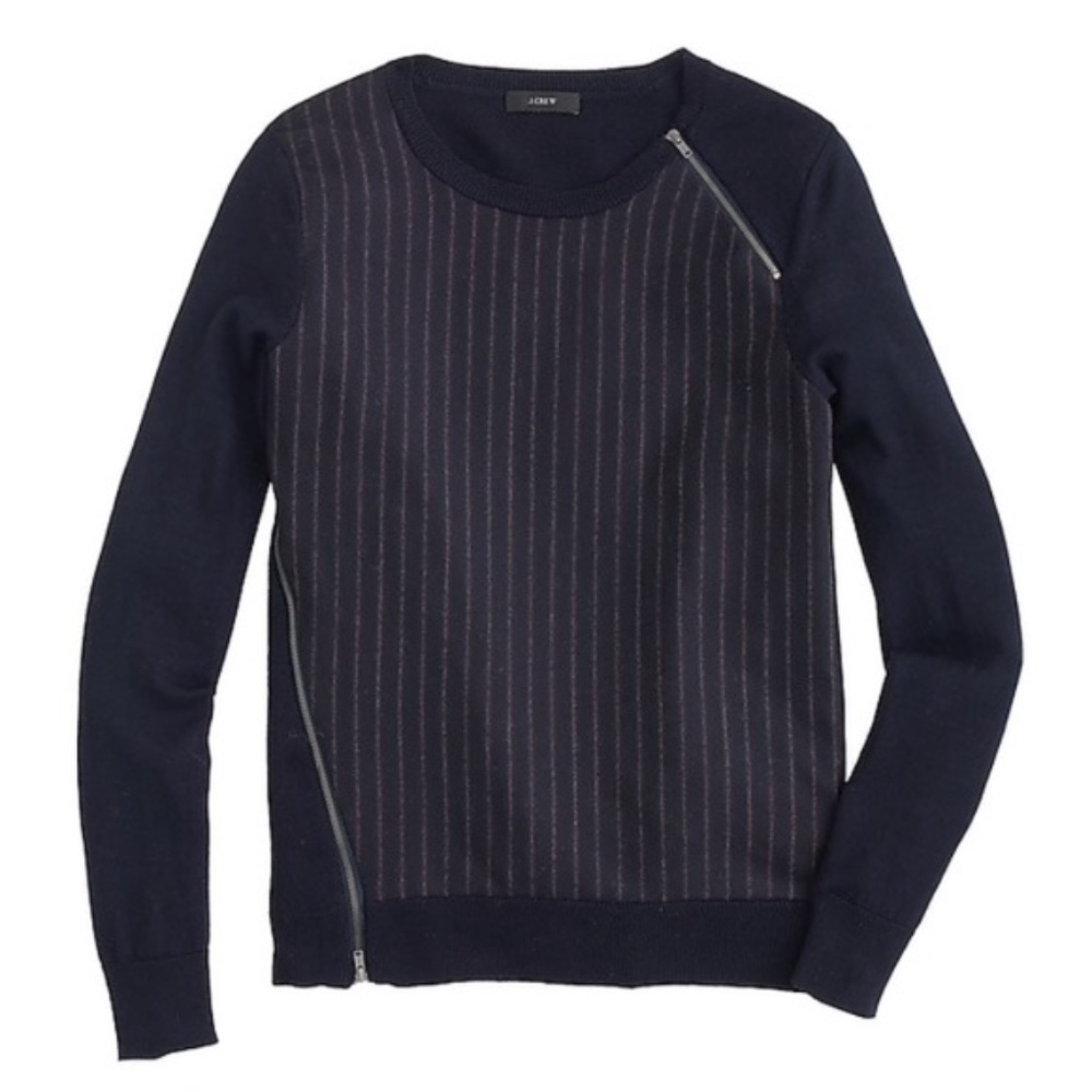 J. Crew Asymmetrical Zip Stripe Navy Sweater XS